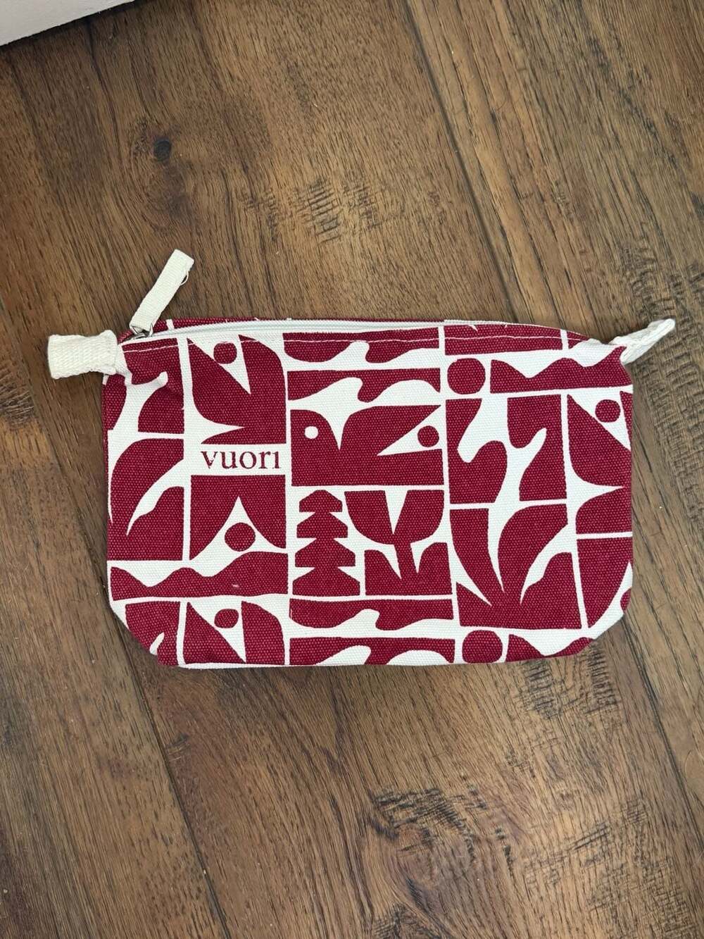 Vuori Canvas Tote Bag and Matching Zipper Pouch Set Burgundy White Geo Print - Picture 4 of 5